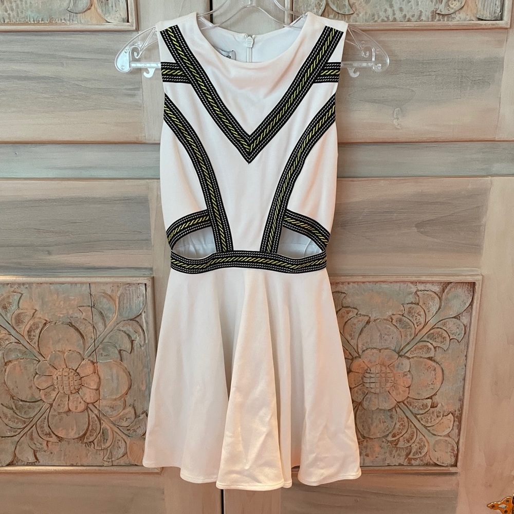 Bebe White Yellow Cutout Dress